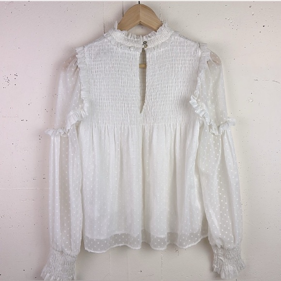 Zara High Neck Swiss Dot Smocked Blouse Size X - Picture 4 of 7